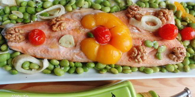 Рецепт лосося на подушке из соевых бобов и фенхеля