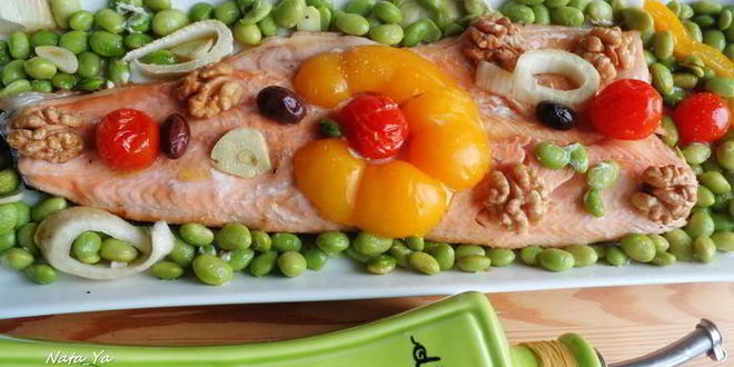 Рецепт лосося на подушке из соевых бобов и фенхеля