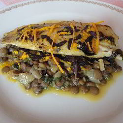 Рецепт Рыбы с чечевицей и апельсиновым соусом