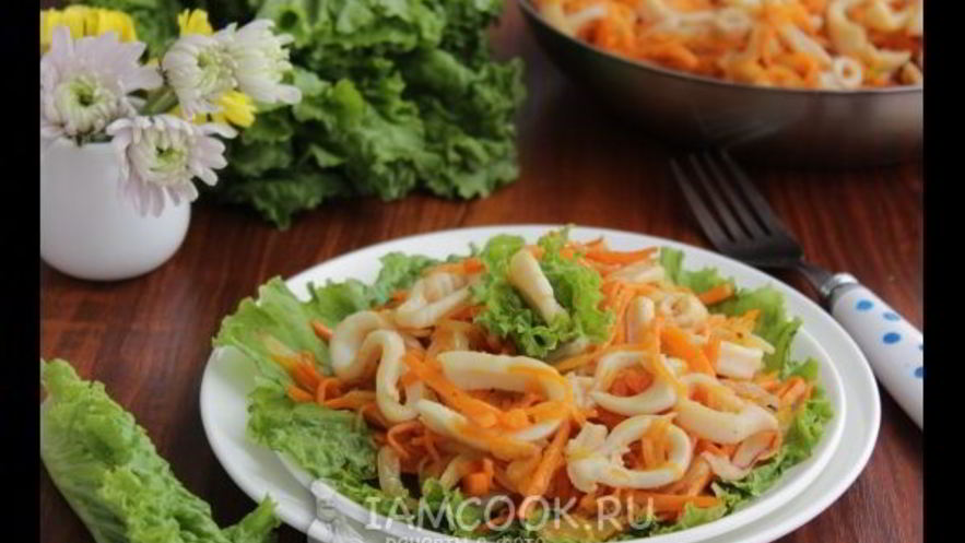 Рецепт жареных кальмаров с луком и морковью