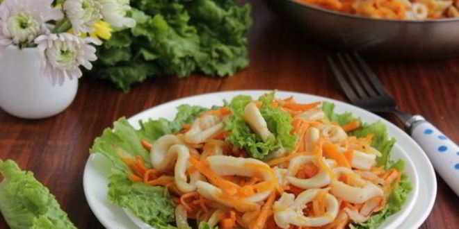 Рецепт жареных кальмаров с луком и морковью