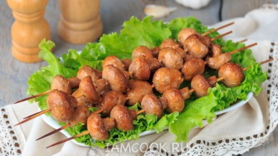 Рецепт шашлыка из шампиньонов, маринованных в майонезе