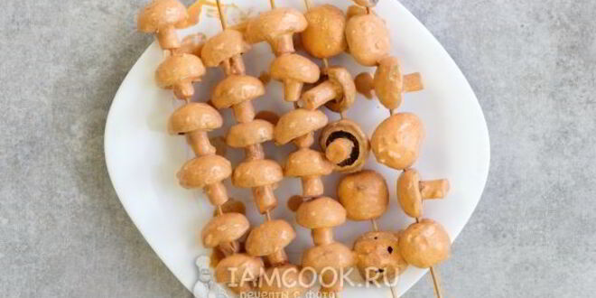 Рецепт шашлыка из шампиньонов, маринованных в майонезе