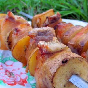 Рецепт Шашлыка с салом и картошкой