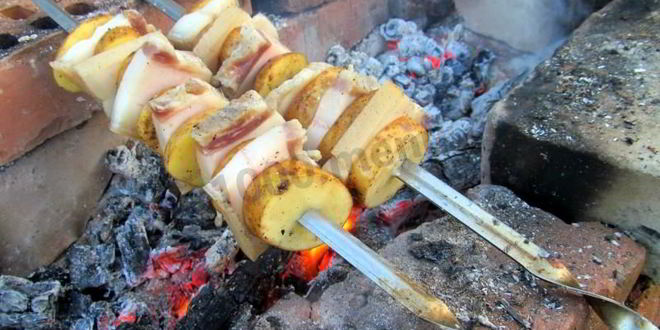 Рецепт шашлыка с салом и картошкой