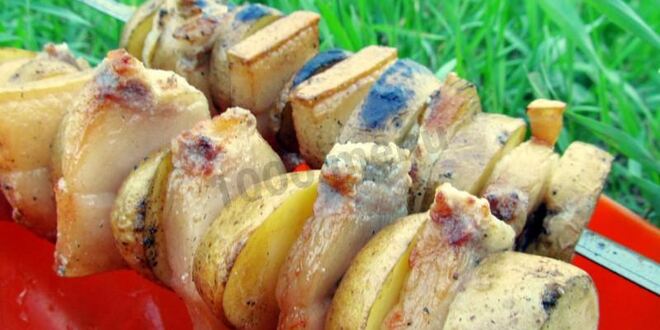 Рецепт шашлыка с салом и картошкой