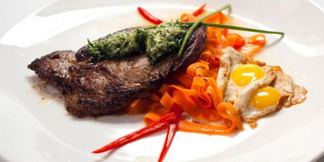 Рецепт минутного стейка со смайл-глазуньей