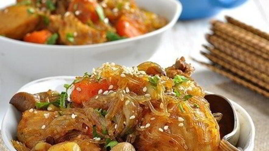 Рецепт стеклянной лапши с курицей и овощами