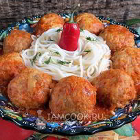 Рецепт Спагетти с тефтелями в томатном соусе