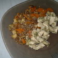 Рецепт Куриной грудки с зеленым хмели — сунели и гречка с сельдереем и морковью