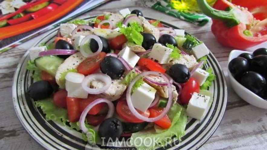 Рецепт салата греческого с курицей