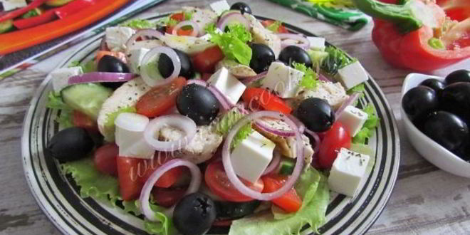 Рецепт салата греческого с курицей