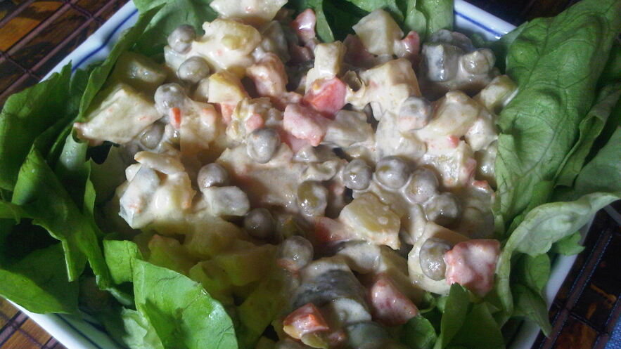 Рецепт картофельного салата с горошком и сладким перцем