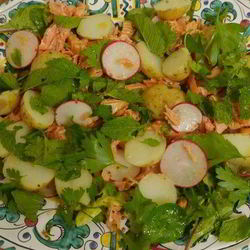 Рецепт Салата с молодым картофелем, редисом и кижучем