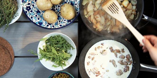 Рецепт теплого картофельного салата со сливочной курицей