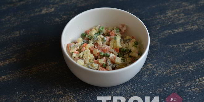 Рецепт оливье с семгой и красной икрой