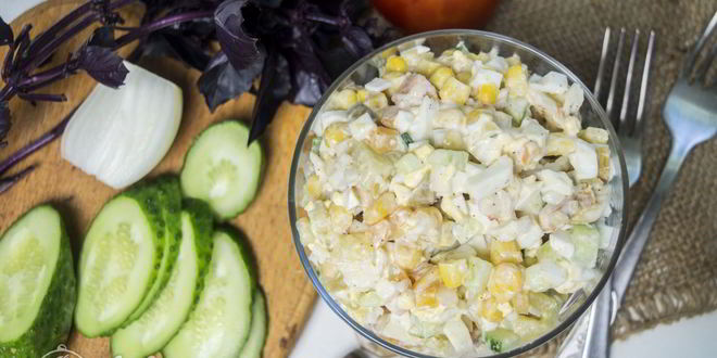 Рецепт салата оливье с креветками