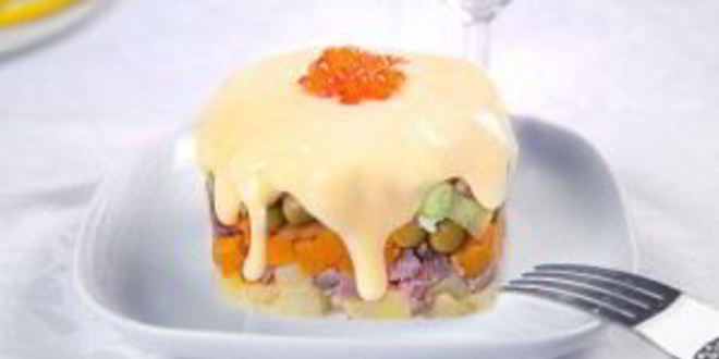 Рецепт салата оливье слоями