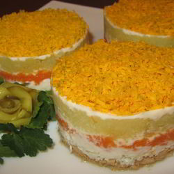 Рецепт Салата Мимоза с картошкой и сыром