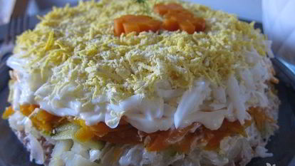 Рецепт Салата Мимоза с маринованным огурцом