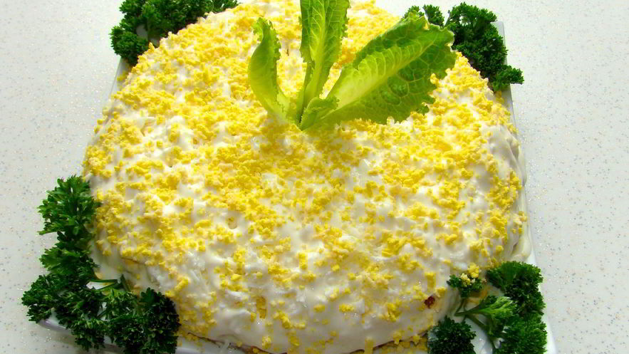 Рецепт салата мимоза с огурцом