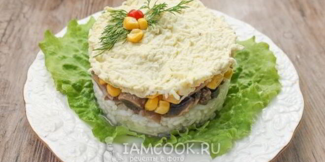 Рецепт салата с маринованными шампиньонами