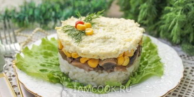 Рецепт салата с маринованными шампиньонами