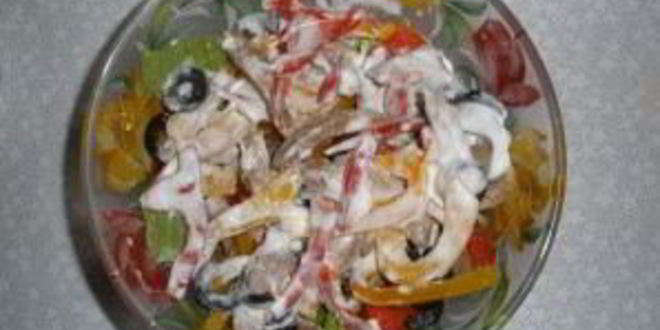 Рецепт салата с языком и перцем