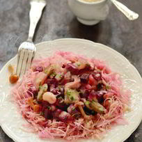 Винегрет с капустой, грибами и заправкой без масла