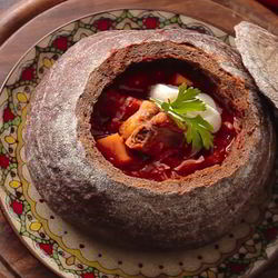 Рецепт Украинского борща в хлебе