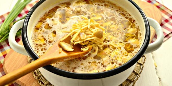 Рецепт грибного супа-лапши на курином бульоне