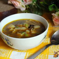 Рецепт Супа с сушеными грибами и лапшой на курином бульоне