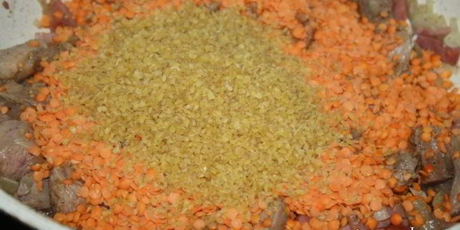 Рецепт чечевично-булгурового суп с индейкой и копченостями