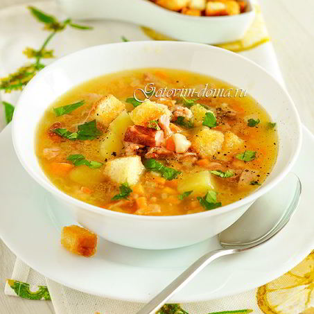 Рецепт Супа горохового с копчеными ребрышками