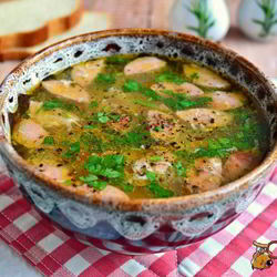 Рецепт Картофельного супа с сосисками и яйцом