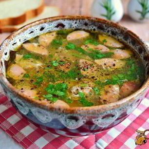 Рецепт Картофельного супа с сосисками и яйцом