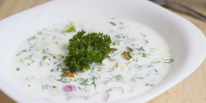 Рецепт окрошки на кефире с жареной картошкой