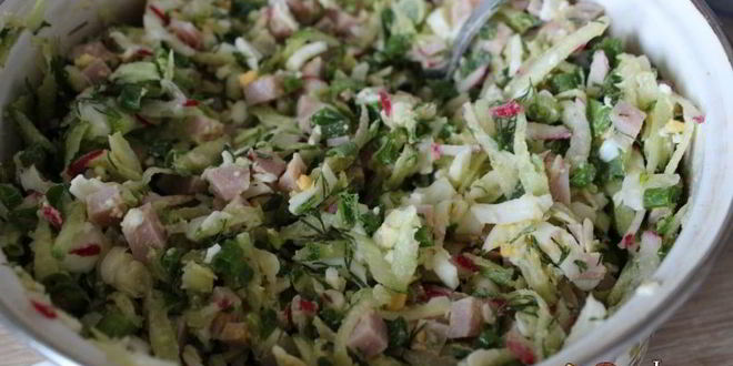 Рецепт окрошки на сыворотке с ветчиной