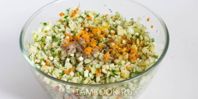 Рецепт окрошки с адыгейским сыром и морковью