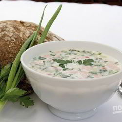 Рецепт Окрошки с колбасой на майонезе