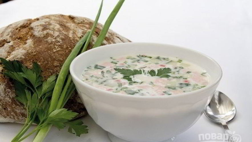 Рецепт окрошки с колбасой на майонезе