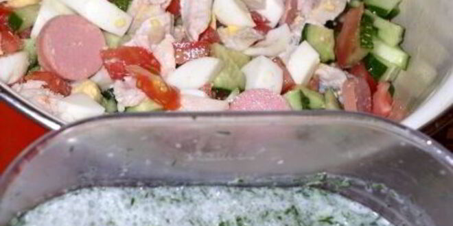 Рецепт окрошки с курицей на простокваше