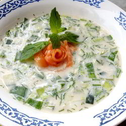 Рецепт Окрошки с малосольной семгой