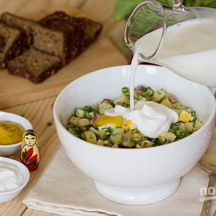 Рецепт Окрошки с мясом на кефире