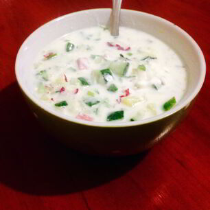 Рецепт Окрошки с салями на кефире и газированной воде