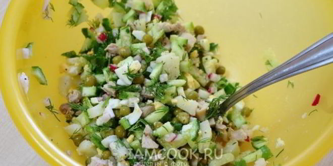 Рецепт окрошки с зеленым горошком