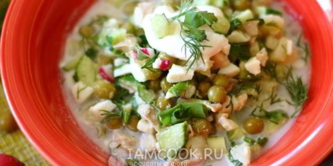 Рецепт окрошки с зеленым горошком