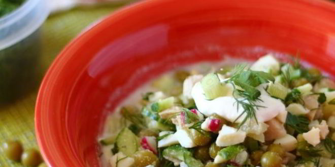 Рецепт окрошки с зеленым горошком