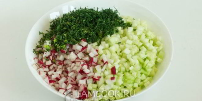 Рецепт вегетарианской окрошки на сыворотке