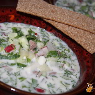 Рецепт Весенней окрошки с отварной говядиной на кефире и минералке